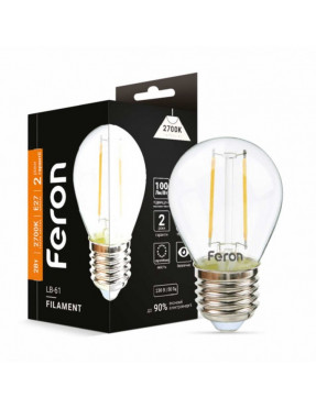 Світлодіодна лампа Feron Filament LB-61 2Вт E27 2700K прозора