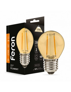 Світлодіодна лампа Feron Filament LB-61 2Вт E27 2700K золото