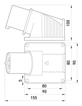 Силова вилка стаціонарна 3P+N+Z, 400В, 32А, IP44