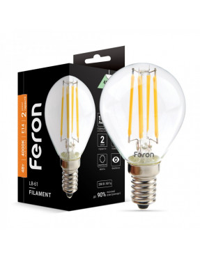 Світлодіодна лампа Feron Filament LB-61 4Вт E14 4000K