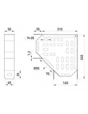Кут горизонтальний 90 град 160х50