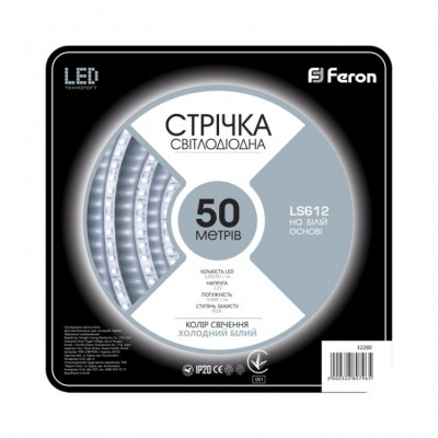 Світлодіодна стрічка Feron SANAN LS612 120SMD / м 12V IP22 50 м білий