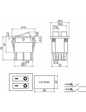 Перемикач клавішний e.switch.key.02, 6 pin, подвійний, з індикацією