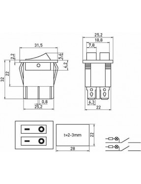 Перемикач клавішний e.switch.key.02, 6 pin, подвійний, з індикацією